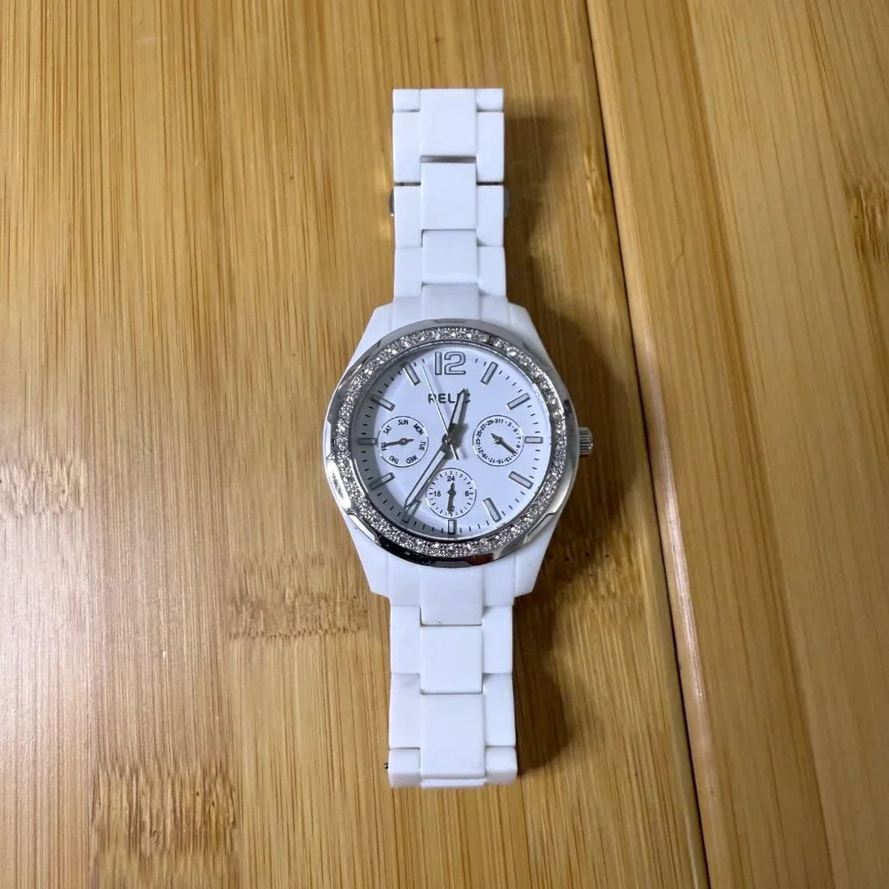 Relic by Fossil White Plastic + Metal Chronograph Watch w Crystals ZR15551, 38mm - Picture 2 of 5